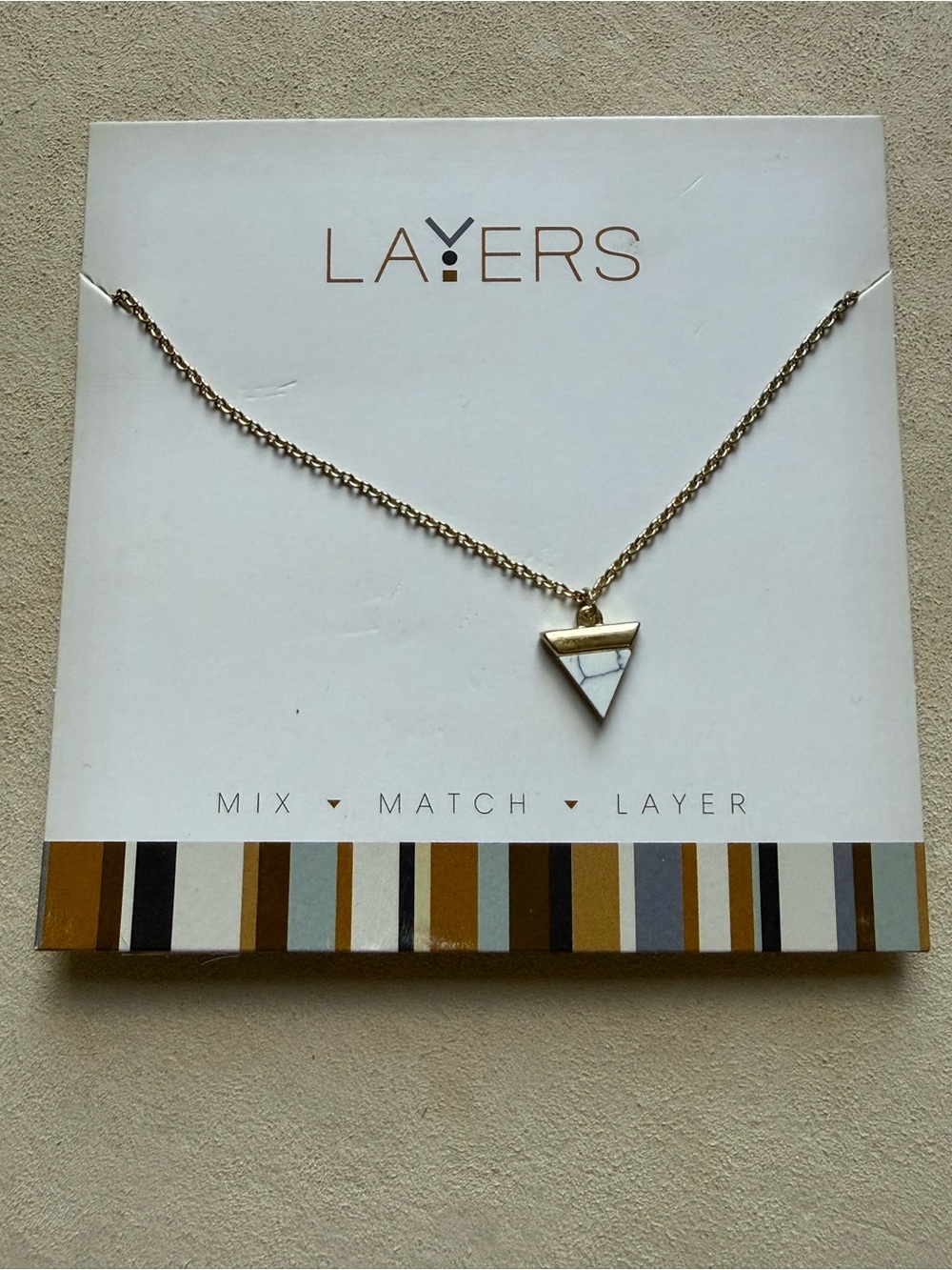 Layers Gold Triangle Pendant Necklace with White Accent